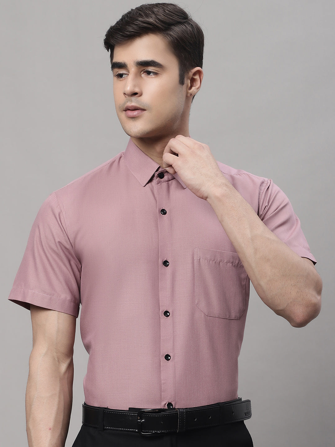 Jainish Men's Cotton Half Sleeves Solid Formal Shirts - Magenta