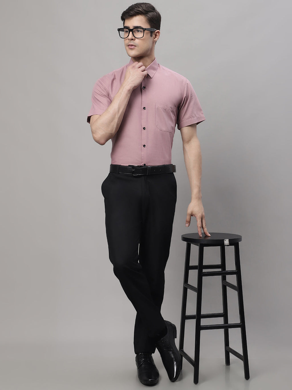 Jainish Men's Cotton Half Sleeves Solid Formal Shirts - Magenta