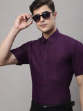 Jainish Men's Cotton Half Sleeves Solid Formal Shirts - Wine