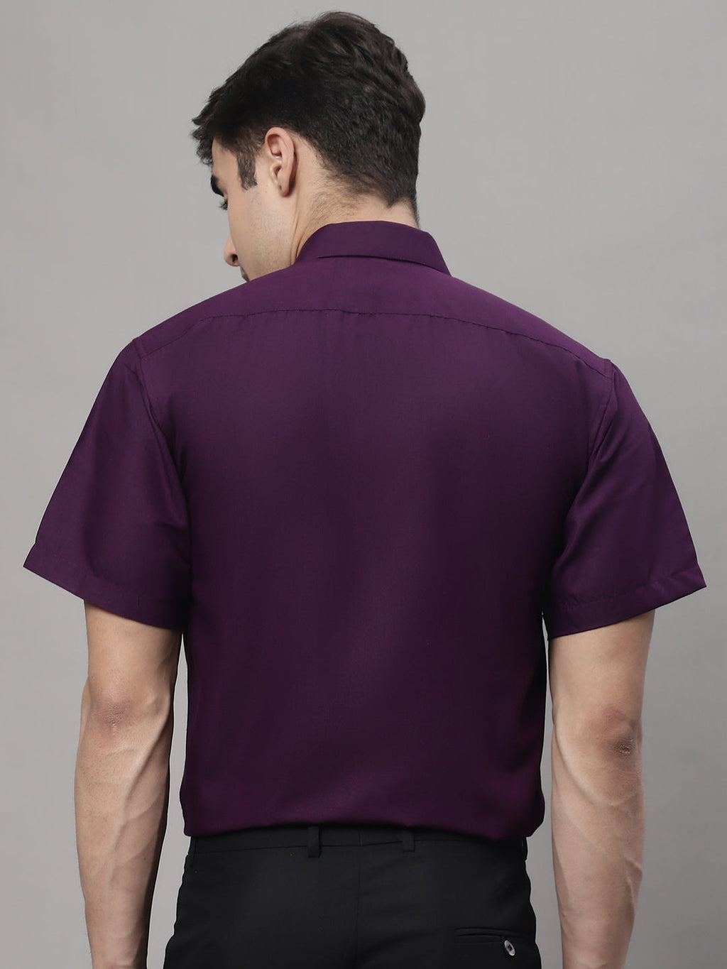 Jainish Men's Cotton Half Sleeves Solid Formal Shirts - Wine