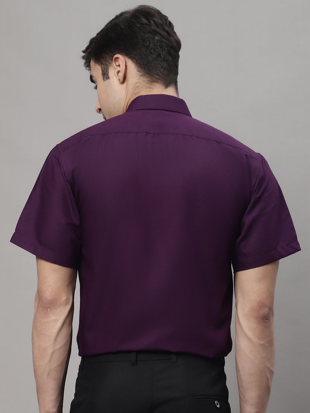 Jainish Men's Cotton Half Sleeves Solid Formal Shirts - Wine