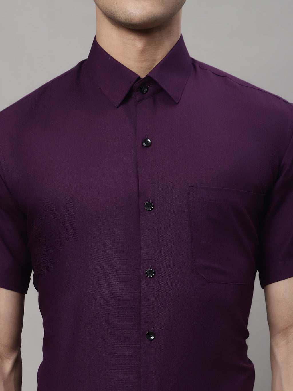 Jainish Men's Cotton Half Sleeves Solid Formal Shirts - Wine