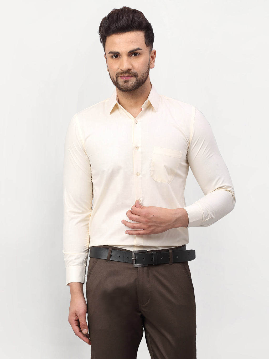 Jainish Men's Solid Formal Shirts - Cream