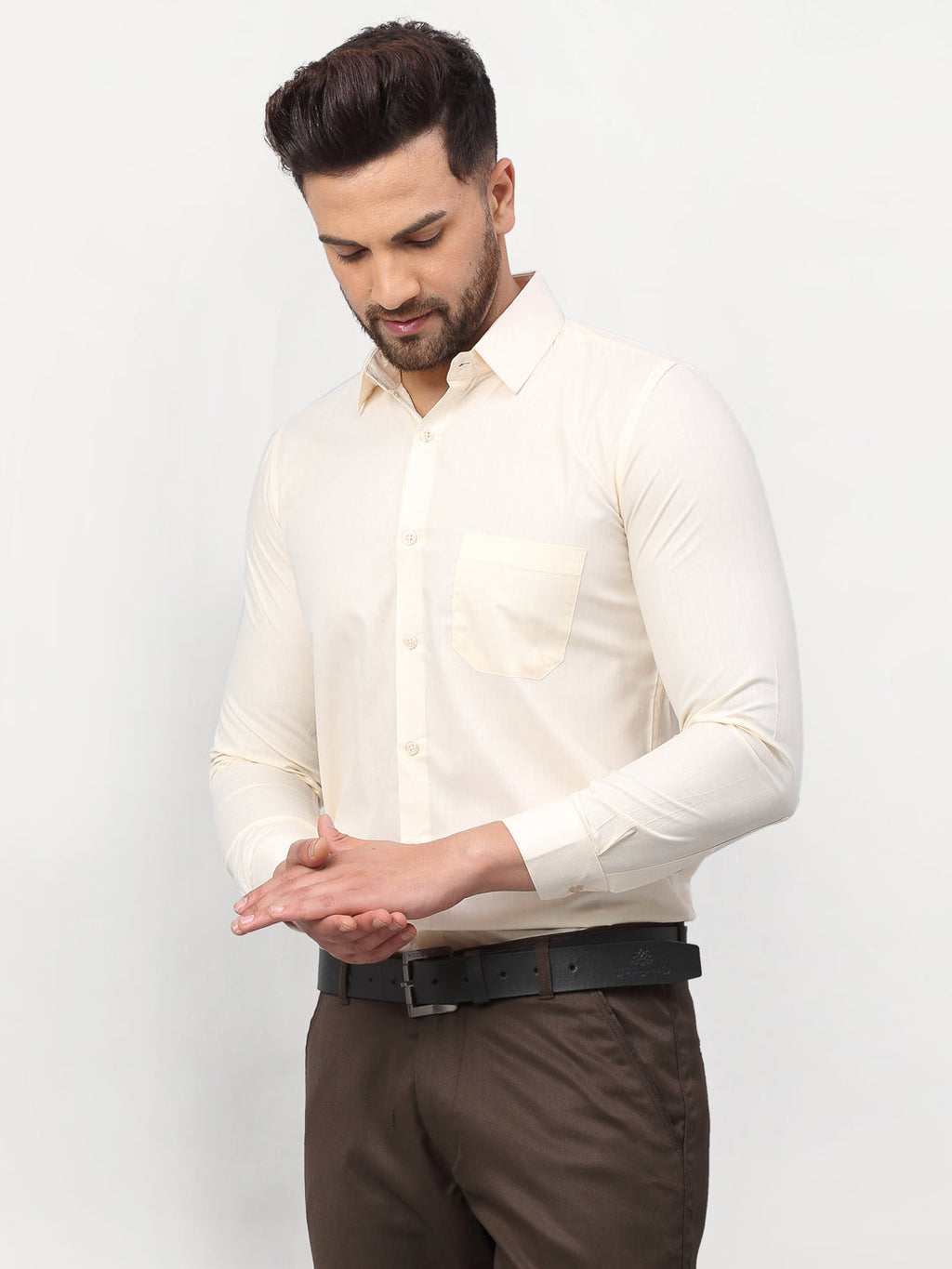 Jainish Men's Solid Formal Shirts - Cream