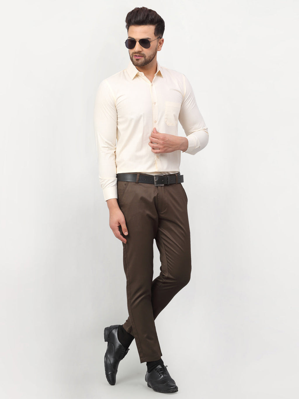 Jainish Men's Solid Formal Shirts - Cream