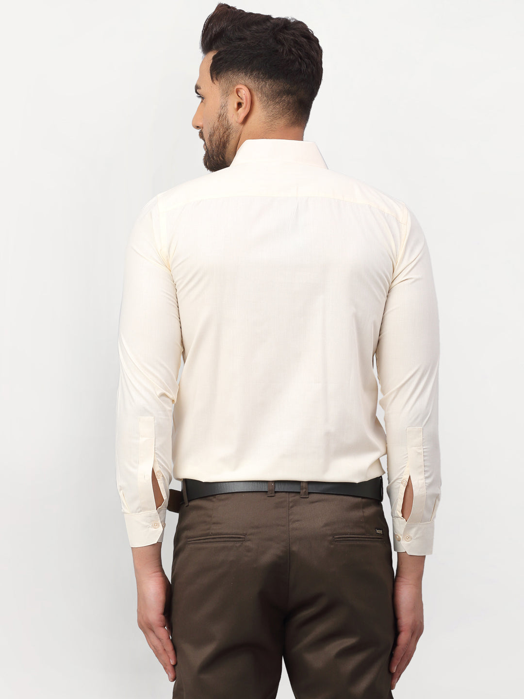 Jainish Men's Solid Formal Shirts - Cream