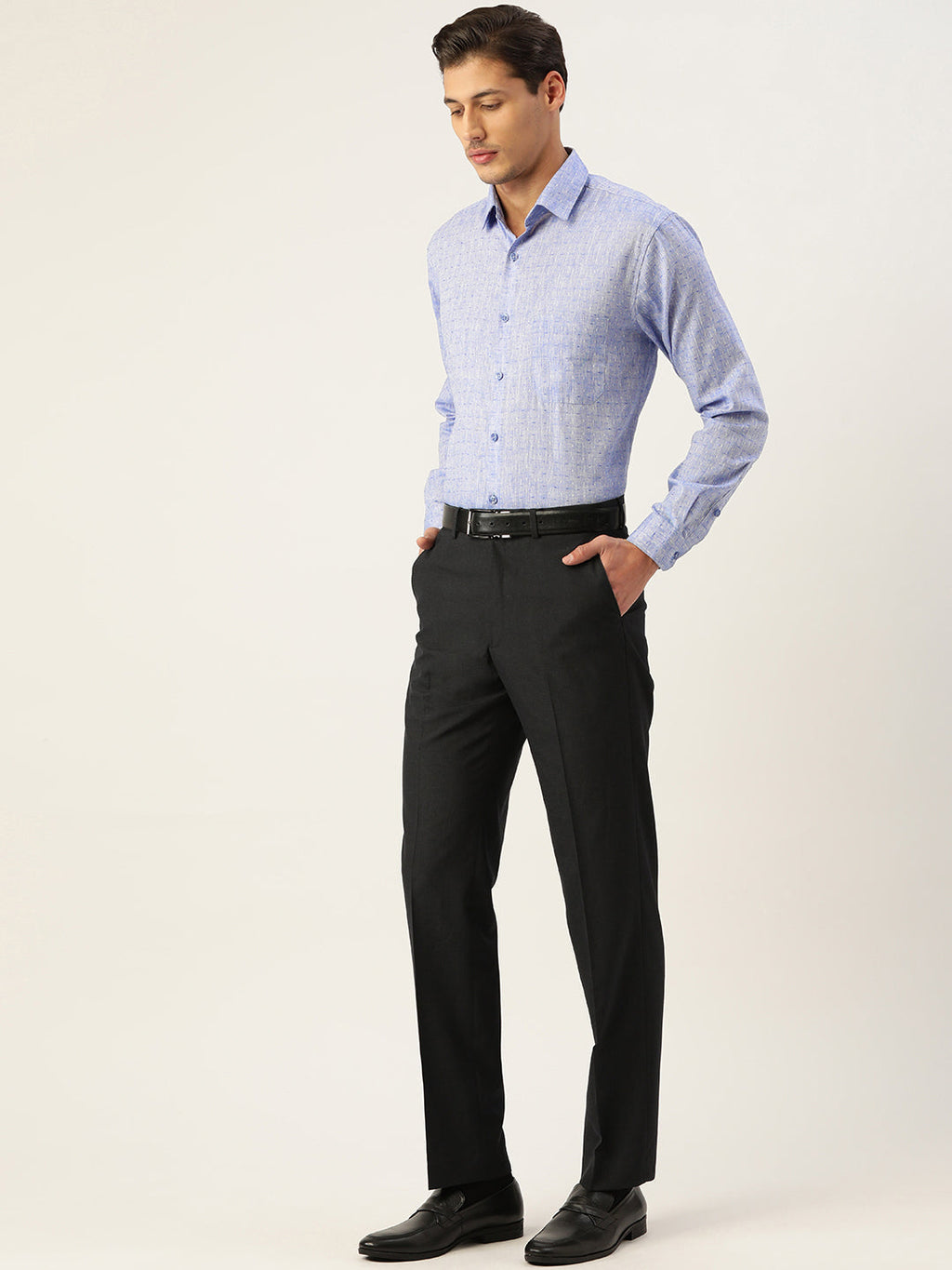 Jainish Men's Linen Cotton Polka Dots Formal Shirts ( SF 794Blue )