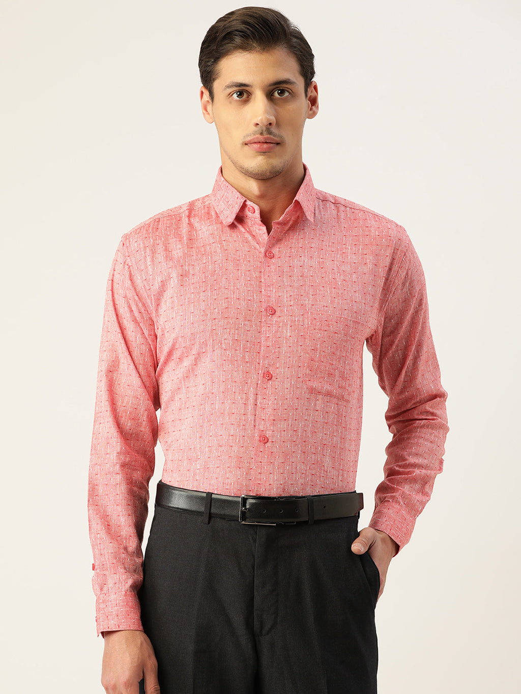 Jainish Men's Linen Cotton Polka Dots Formal Shirts ( SF 794Red )
