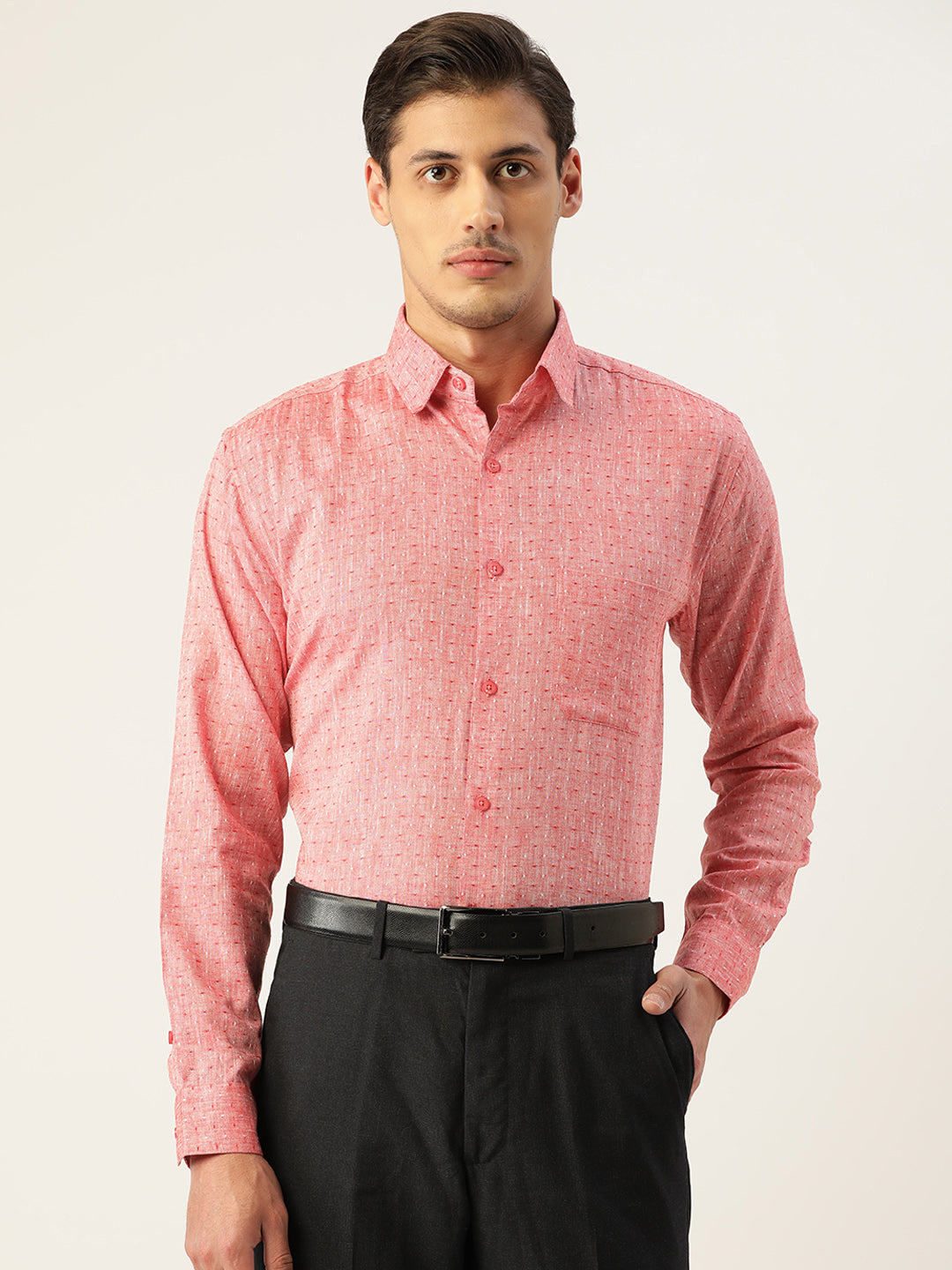 Jainish Men's Linen Cotton Polka Dots Formal Shirts ( SF 794Red )