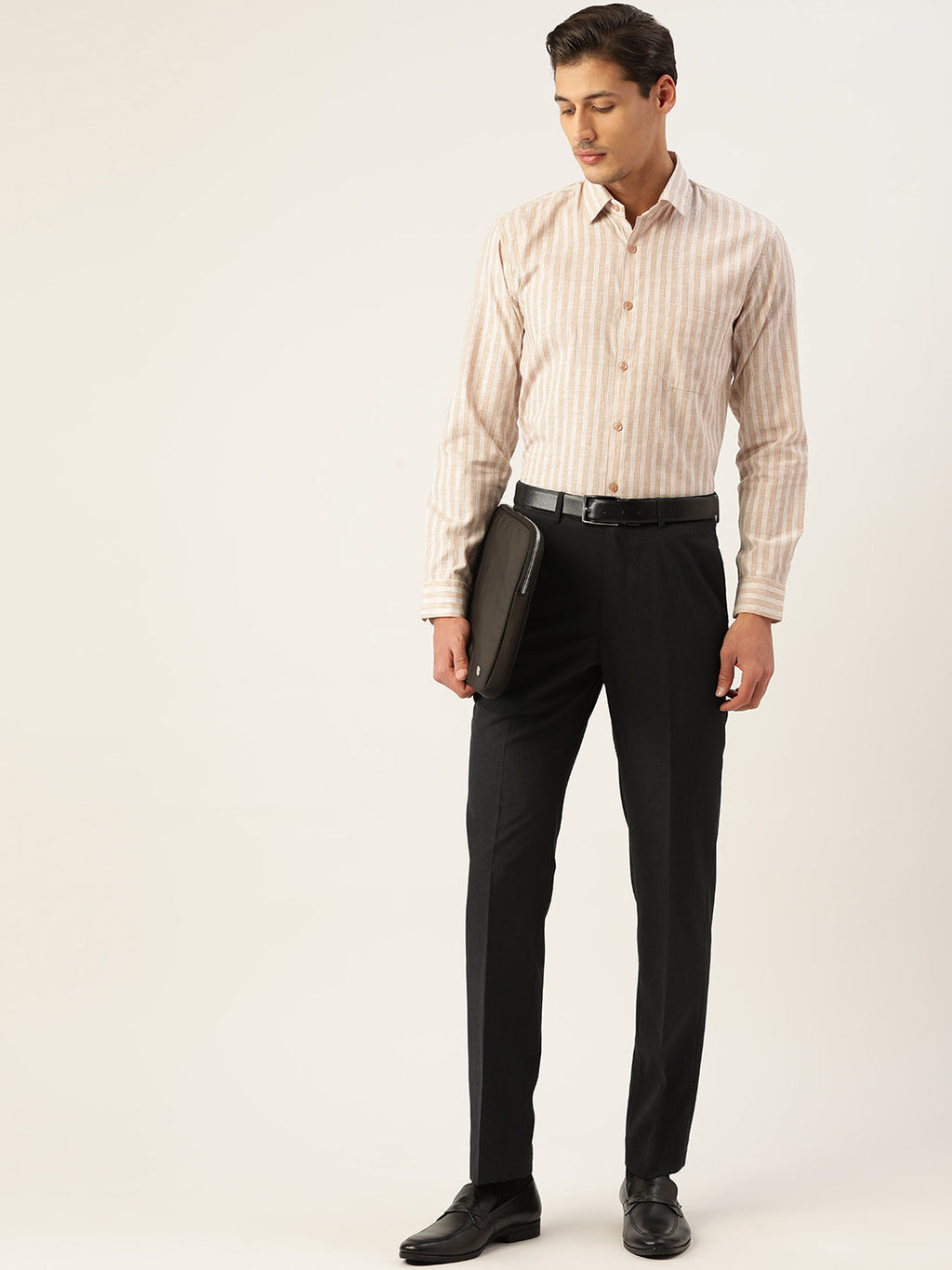 Jainish Men's Cotton Striped Formal Shirts ( SF 795Beige )
