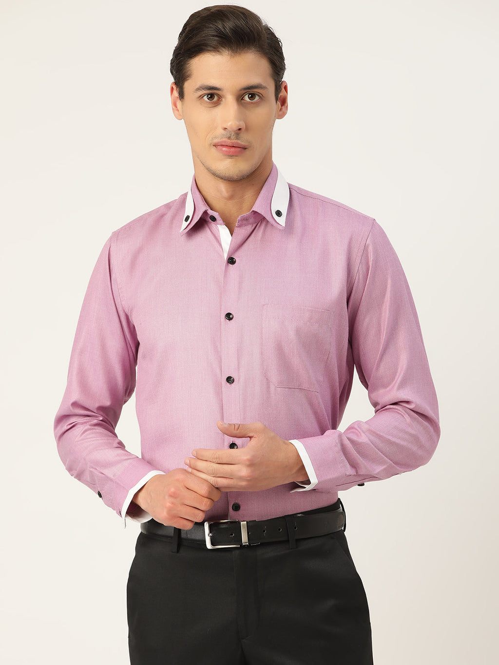 Jainish Men's Cotton Solid Formal Shirts ( SF 796Purple )