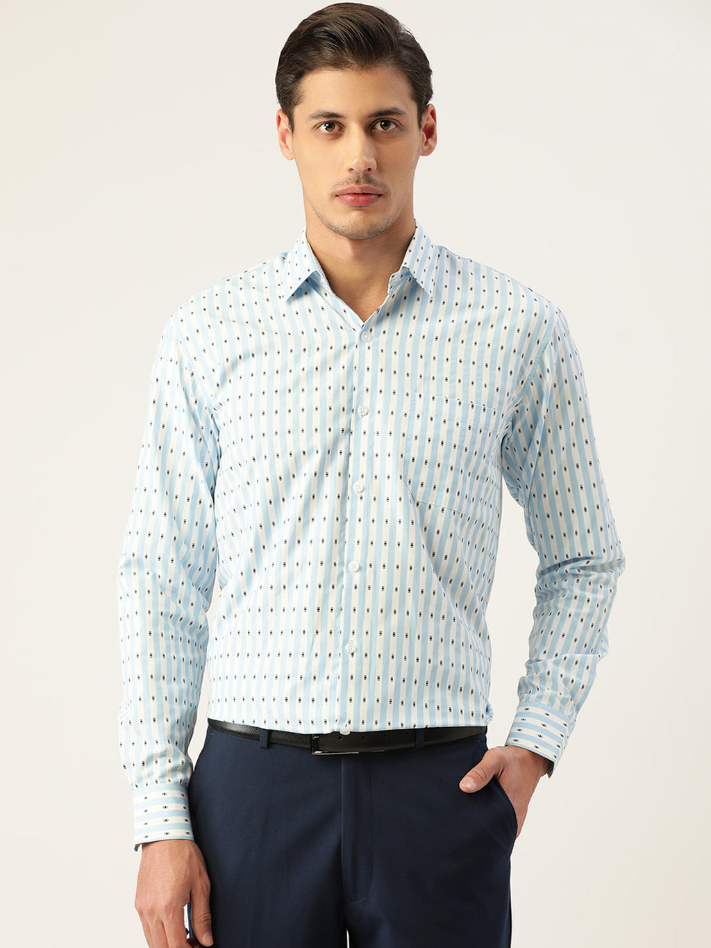 Jainish Men's Cotton Striped Formal Shirts ( SF 801Sky )