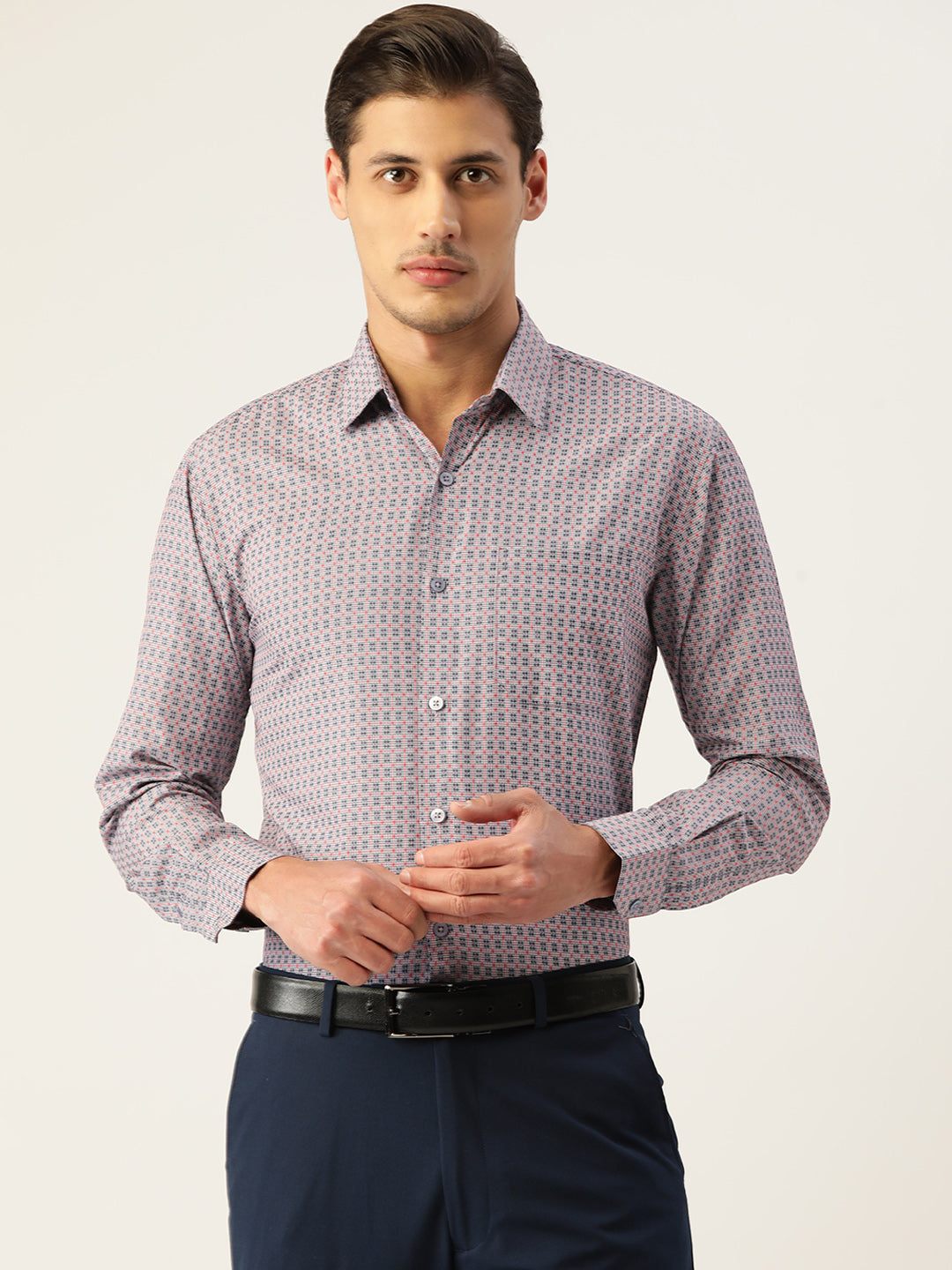 Jainish Men's Cotton Micro Checked Formal Shirts - Grey