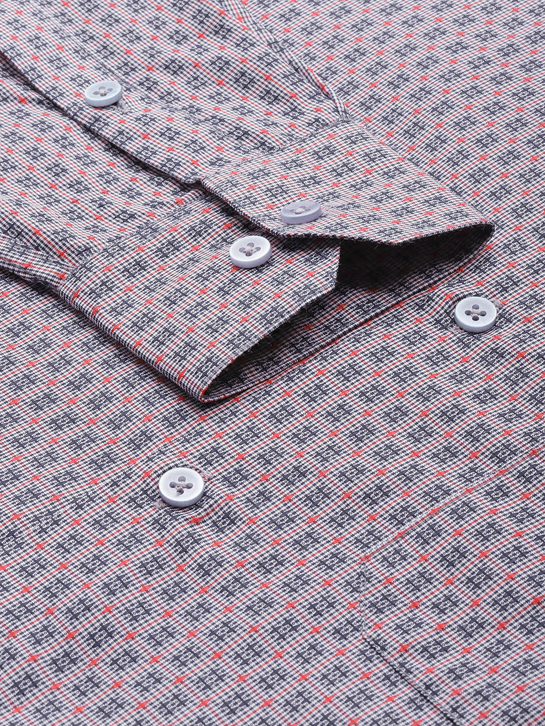 Jainish Men's Cotton Micro Checked Formal Shirts - Grey