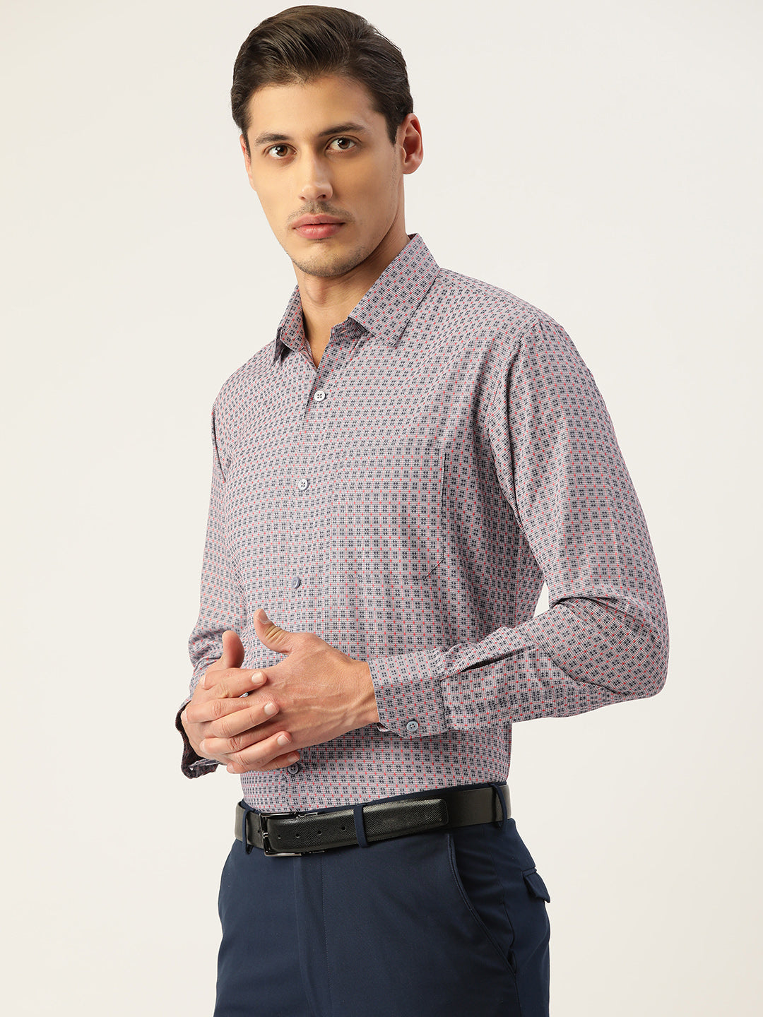 Jainish Men's Cotton Micro Checked Formal Shirts - Grey