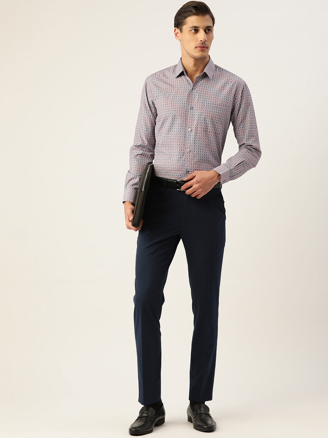 Jainish Men's Cotton Micro Checked Formal Shirts - Grey