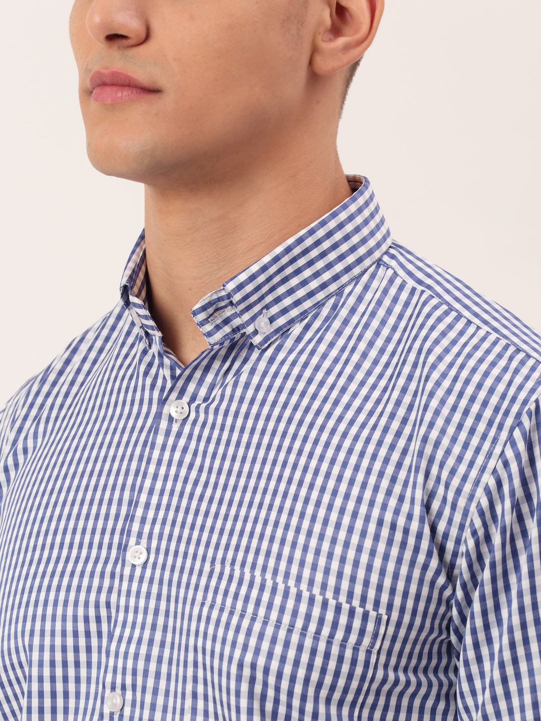Jainish Men's Cotton Checked Button Down Collar Formal Shirts ( SF 810Blue )