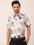 Jainish Men's Lycra Printed Half Sleeve Formal Shirts ( SF 813White )