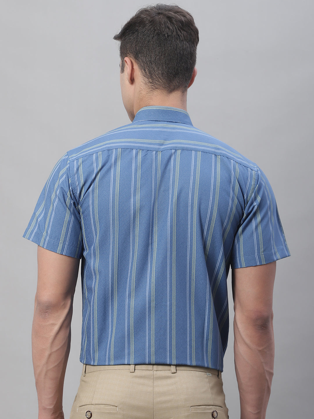 Jainish Men's Blue Striped Formal Shirt