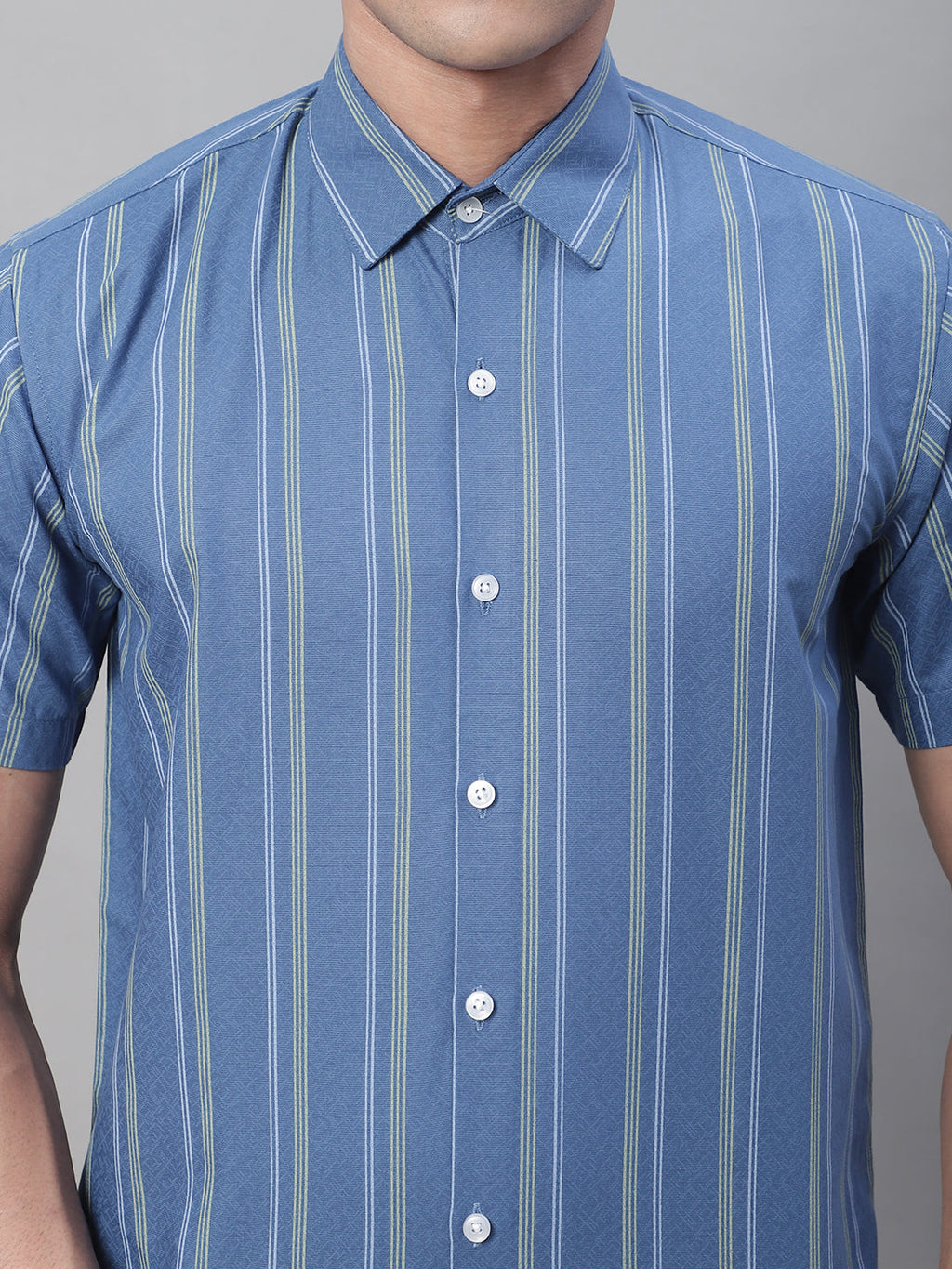 Jainish Men's Blue Striped Formal Shirt