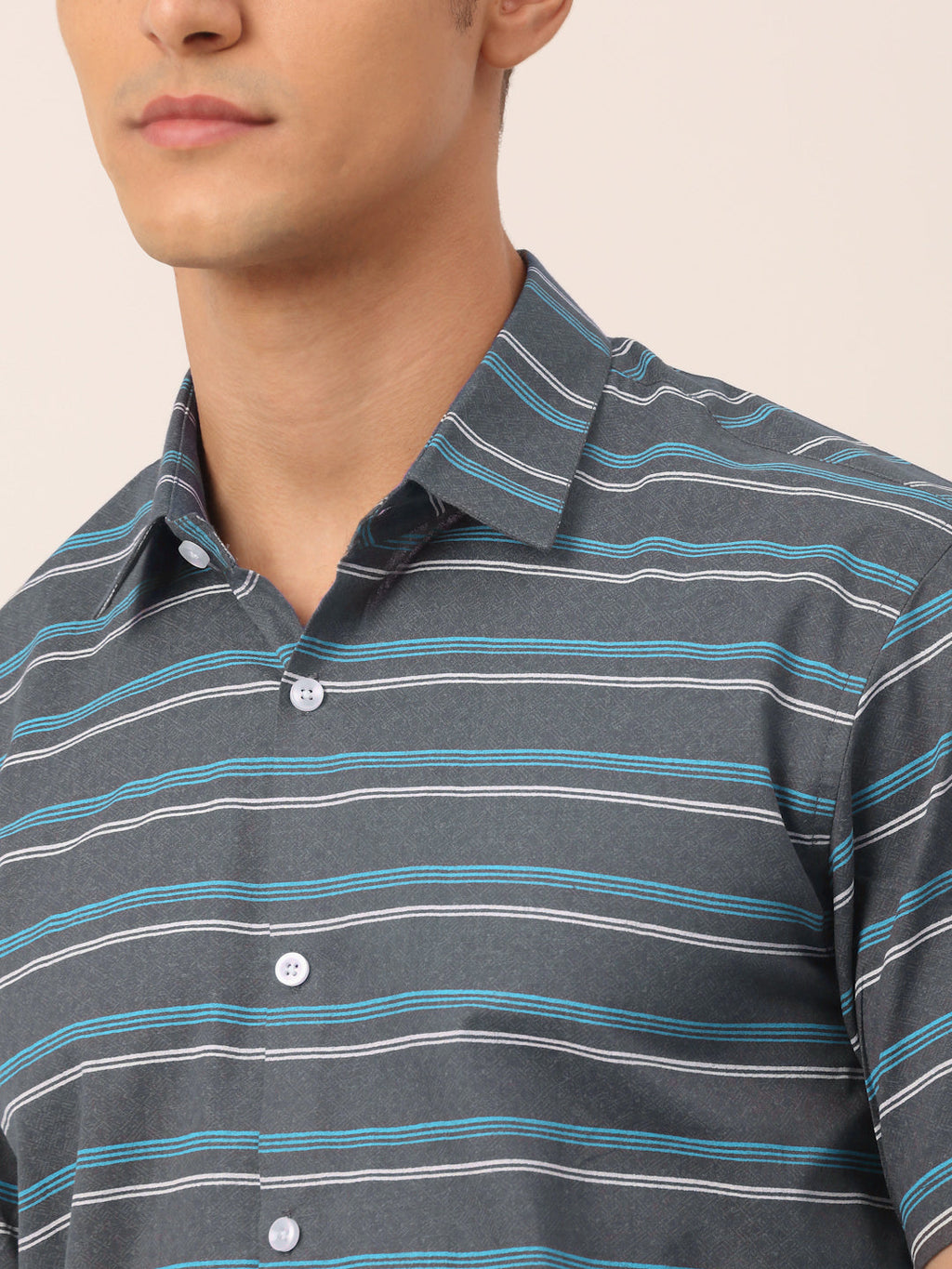 Jainish Men's Cotton Striped Half Sleeve Formal Shirts ( SF 816Grey )