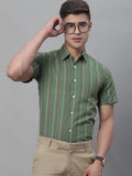 Jainish Men's Olive Green Striped Formal Shirt
