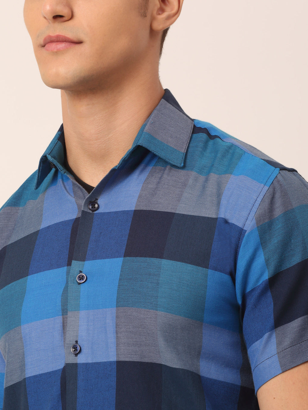 Jainish Men's Cotton Checked Half Sleeve Formal Shirts ( SF 817Blue )
