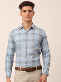 Jainish Men's Cotton Checked Formal Shirts ( SF 819Sky )
