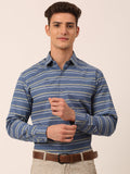 Jainish Men's Cotton Striped Formal Shirts ( SF 820Blue )