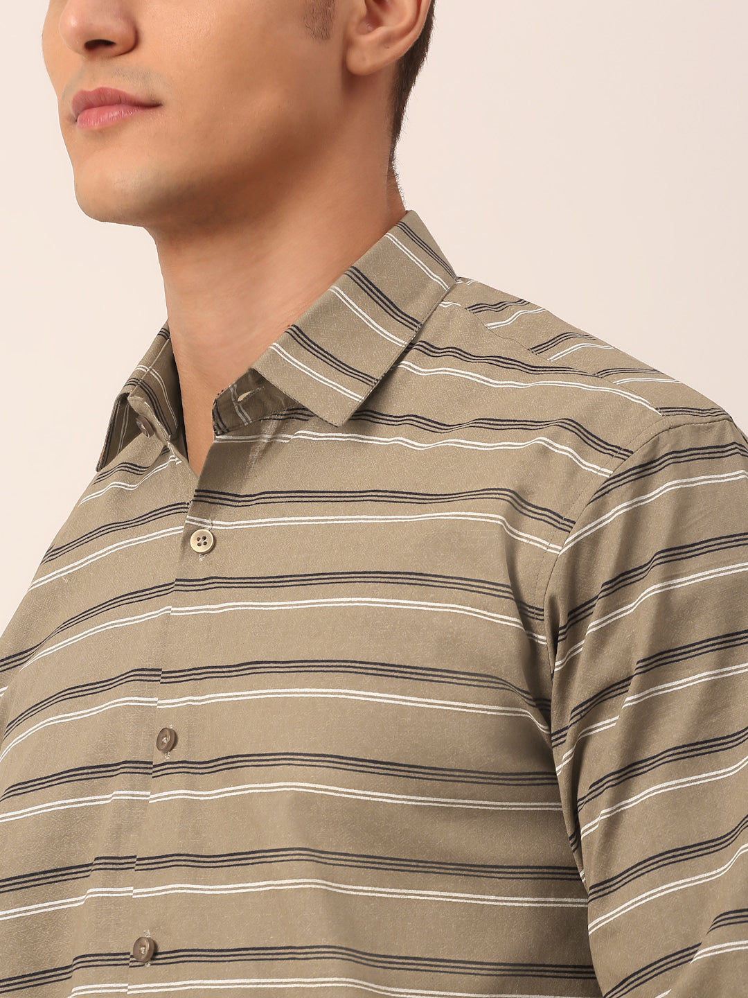 Jainish Men's Cotton Striped Formal Shirts ( SF 820Brown )