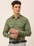 Jainish Men's Cotton Striped Formal Shirts ( SF 820Olive )