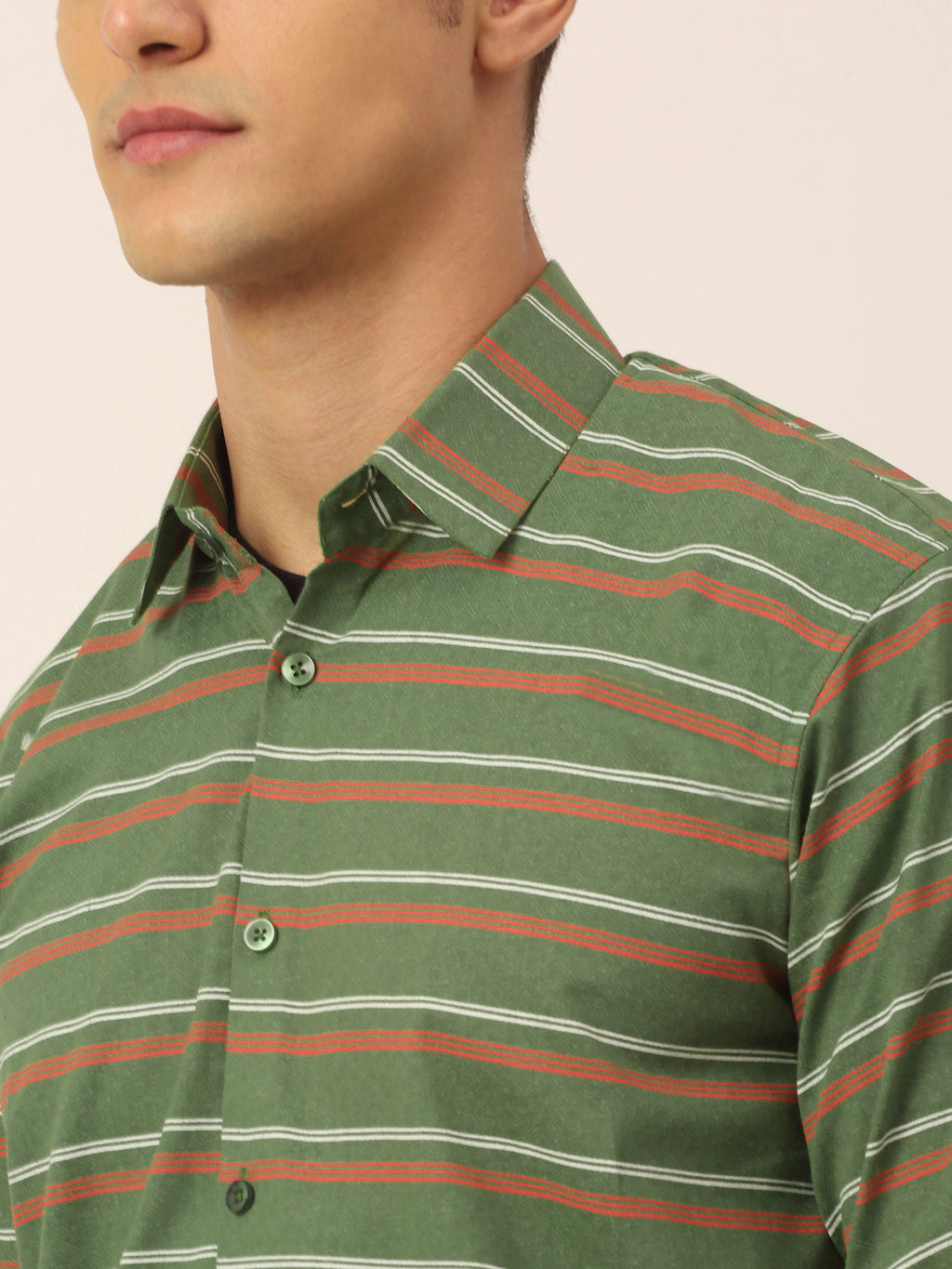 Jainish Men's Cotton Striped Formal Shirts ( SF 820Olive )