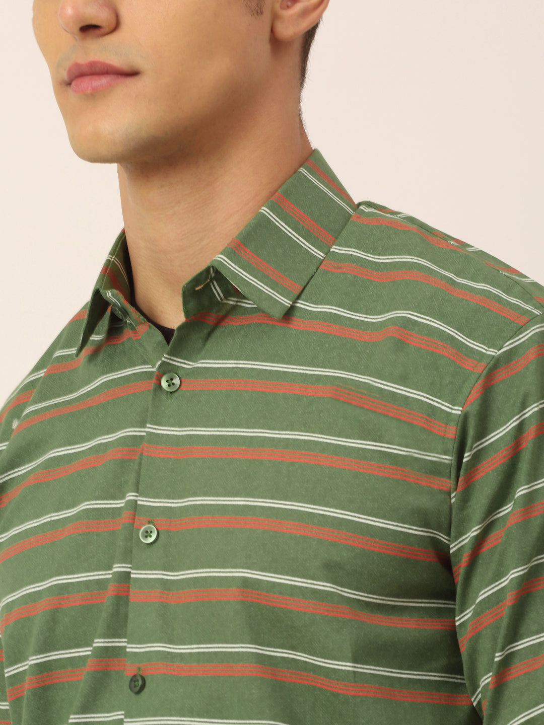 Jainish Men's Cotton Striped Formal Shirts ( SF 820Olive )