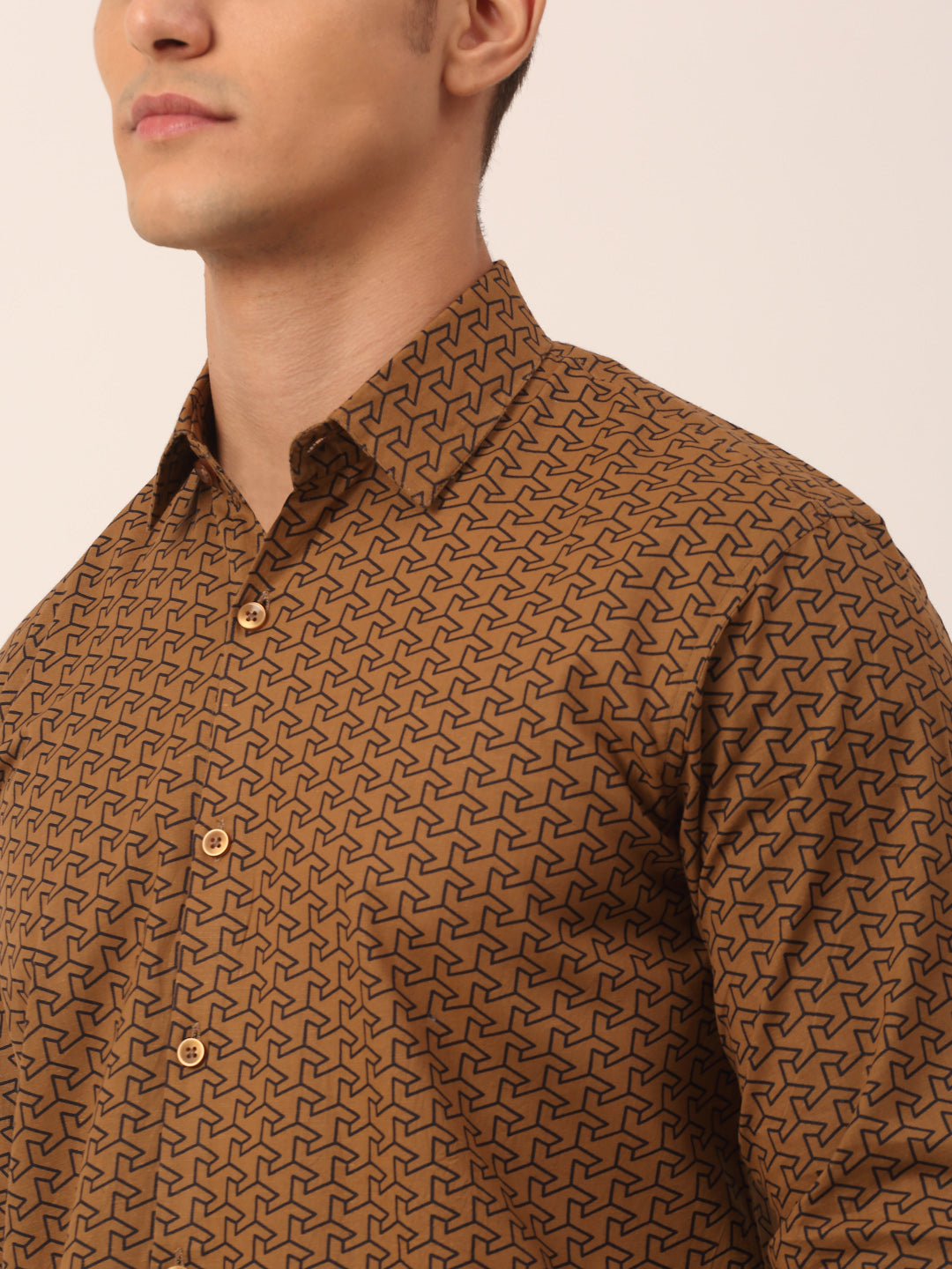 Jainish Men's Cotton Printed Formal Shirts ( SF 821Beige )