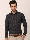 Jainish Men's Cotton Printed Formal Shirts ( SF 821Black )
