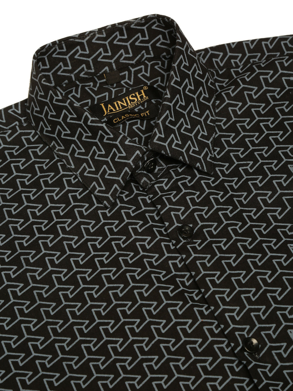 Jainish Men's Cotton Printed Formal Shirts ( SF 821Black )
