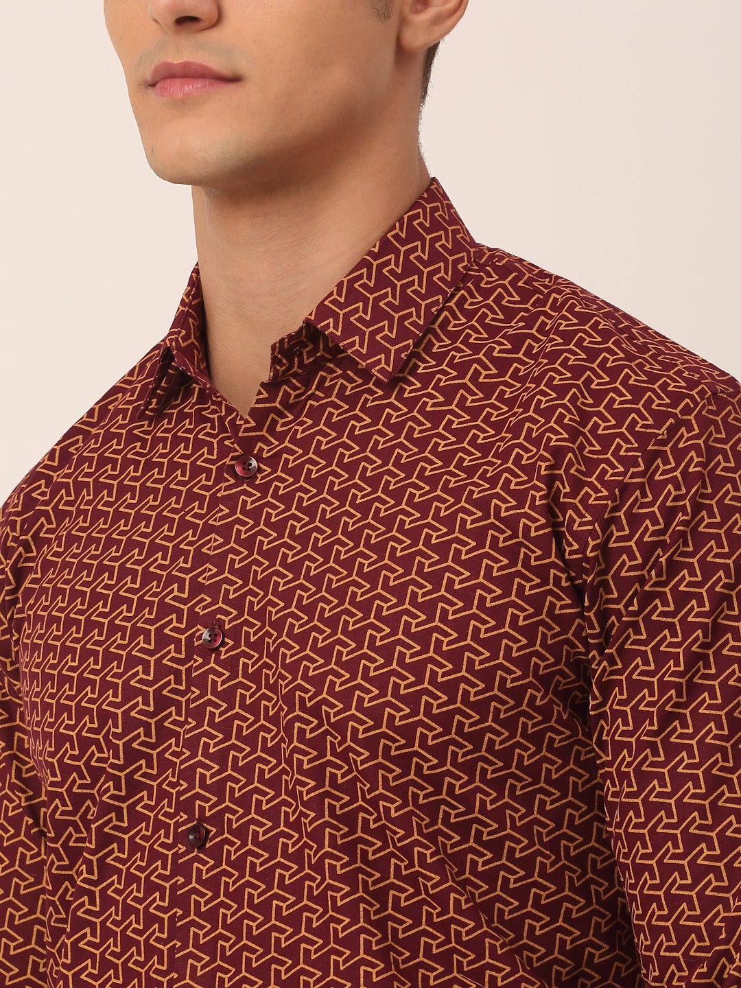 Jainish Men's Cotton Printed Formal Shirts ( SF 821Brown )