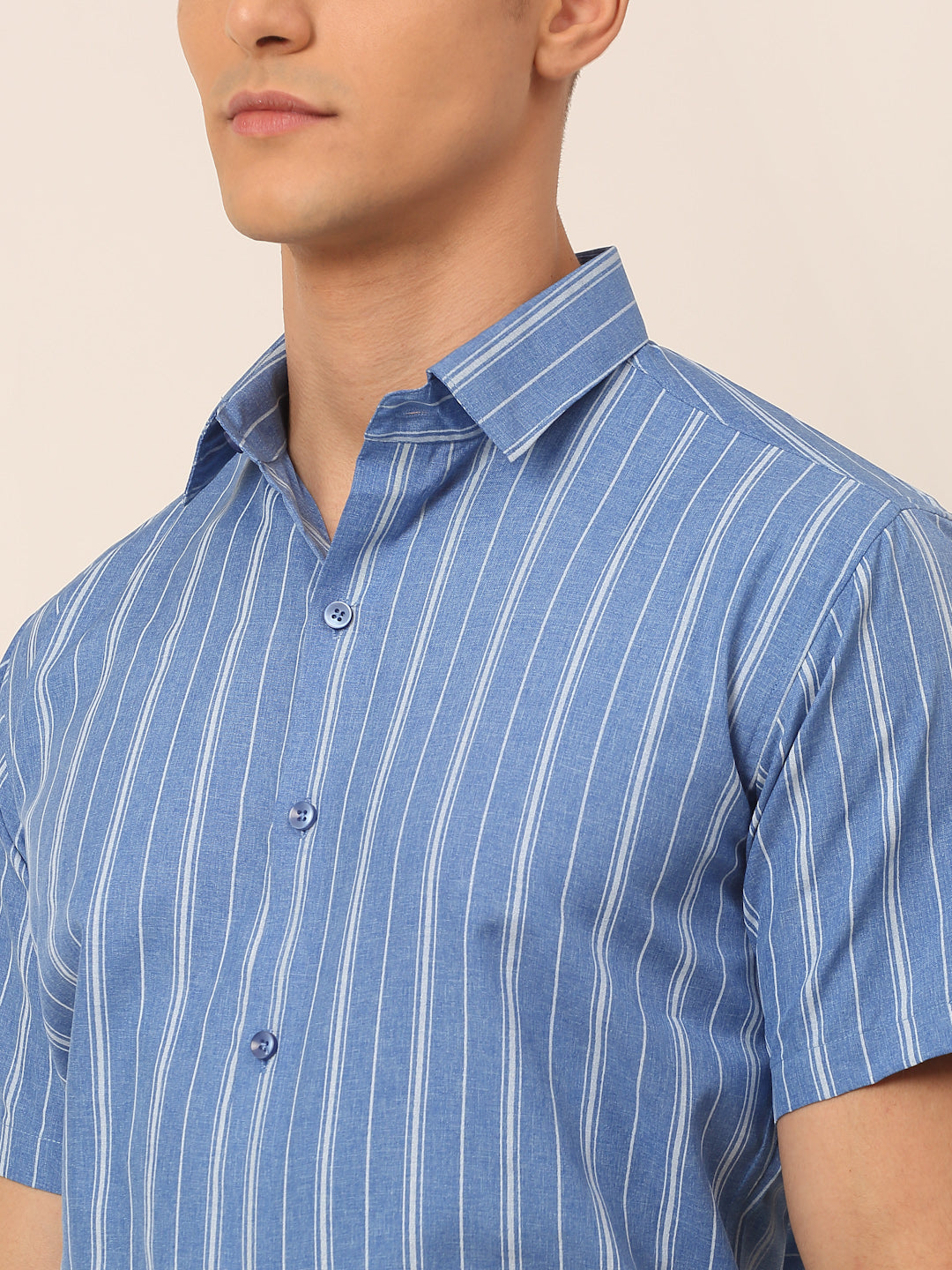 Jainish Men's Blue & White Classic Striped Formal Shirt