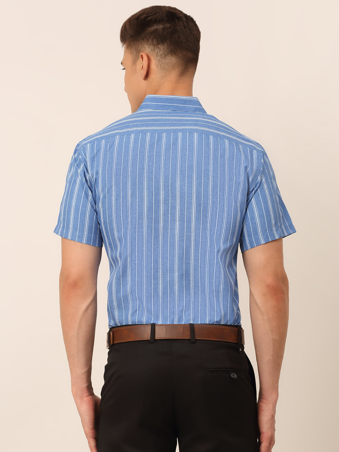 Jainish Men's Blue & White Classic Striped Formal Shirt