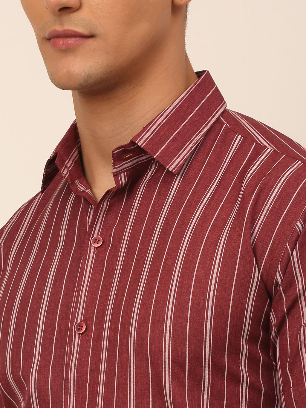 Jainish Men's Cotton Striped Formal Shirts - Maroon