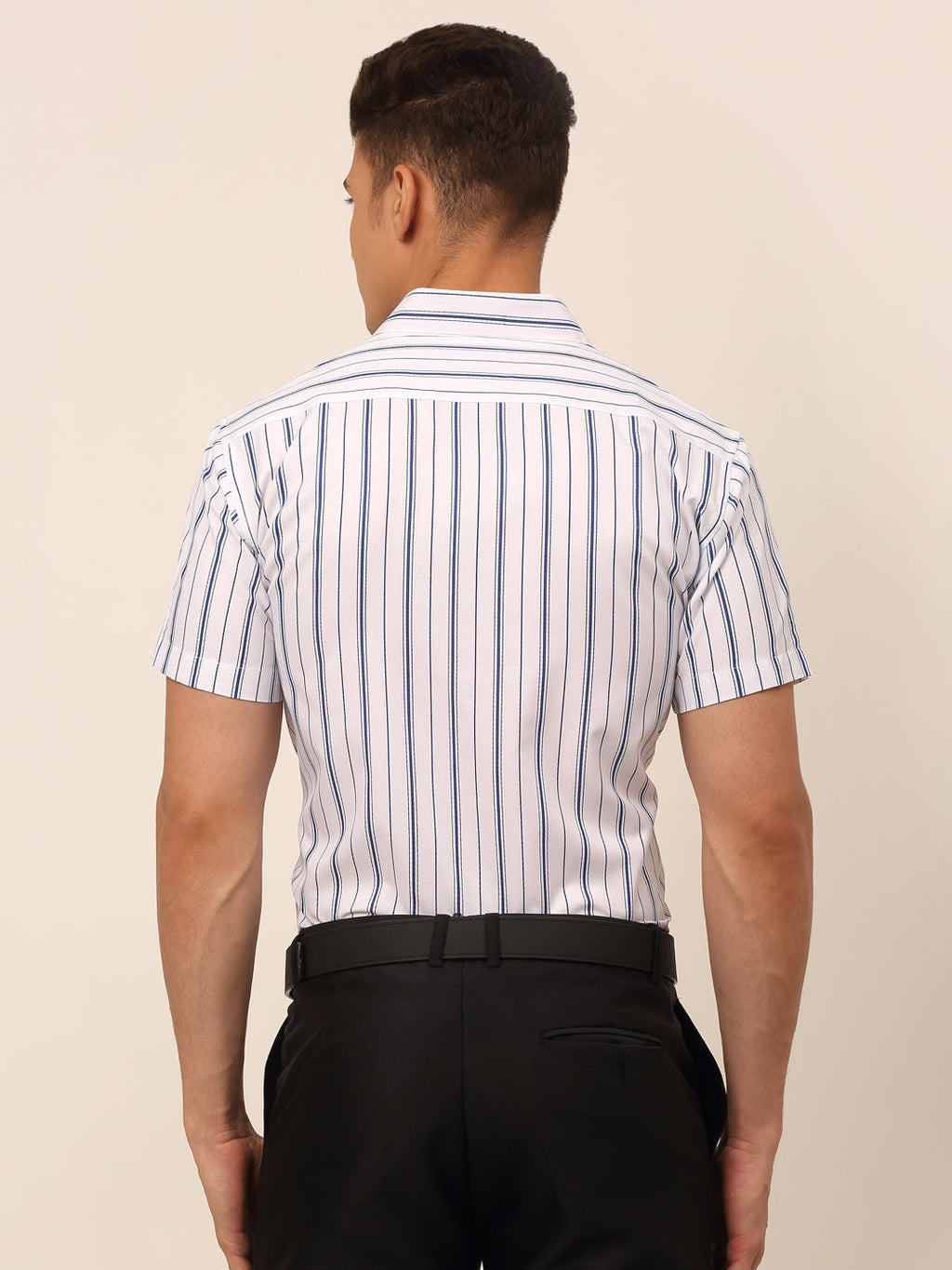 Jainish Men's Cotton Striped Formal Shirts - White