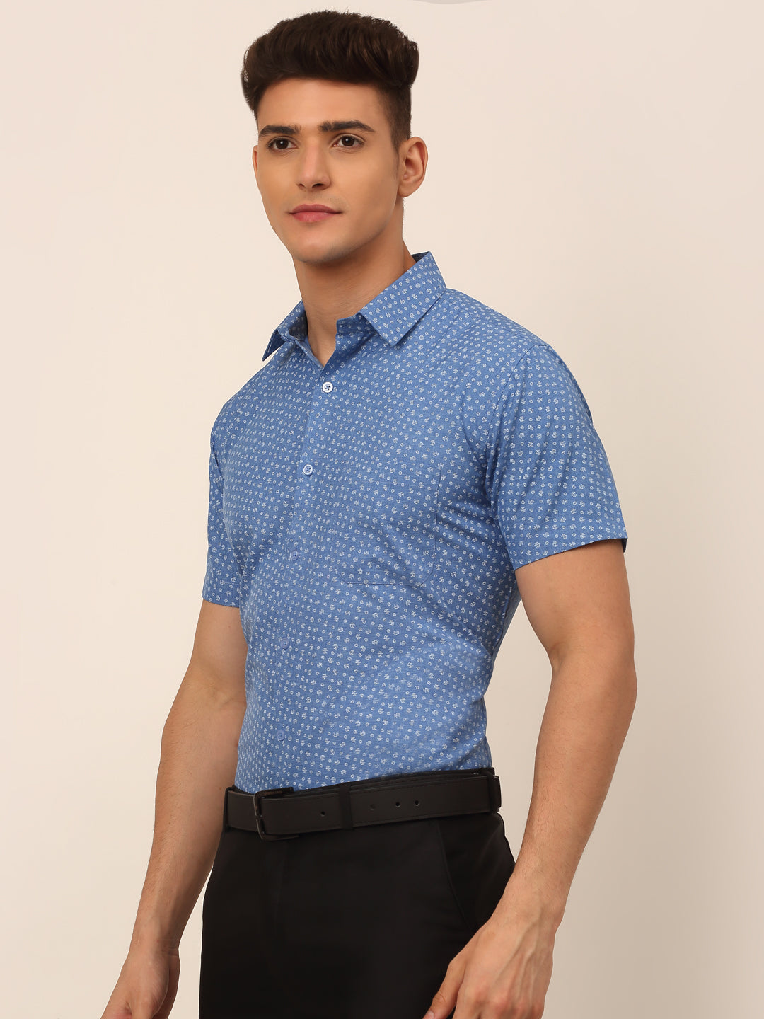 Jainish Men's Cotton Printed Formal Shirts - Blue