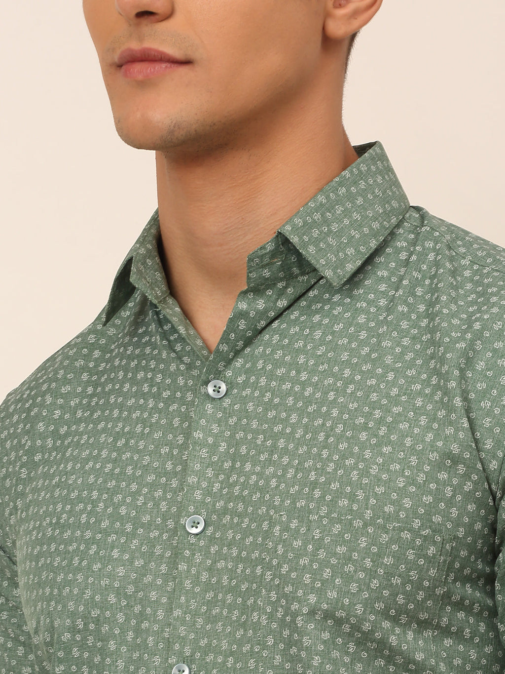 Jainish Men's Cotton Printed Formal Shirts - Green