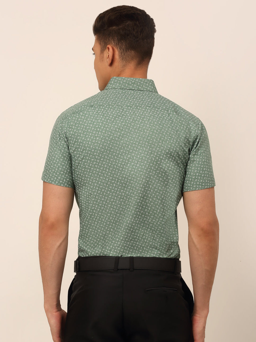 Jainish Men's Cotton Printed Formal Shirts - Green