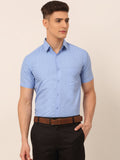 Jainish Men's Cotton Printed Formal Shirts - Light-Blue