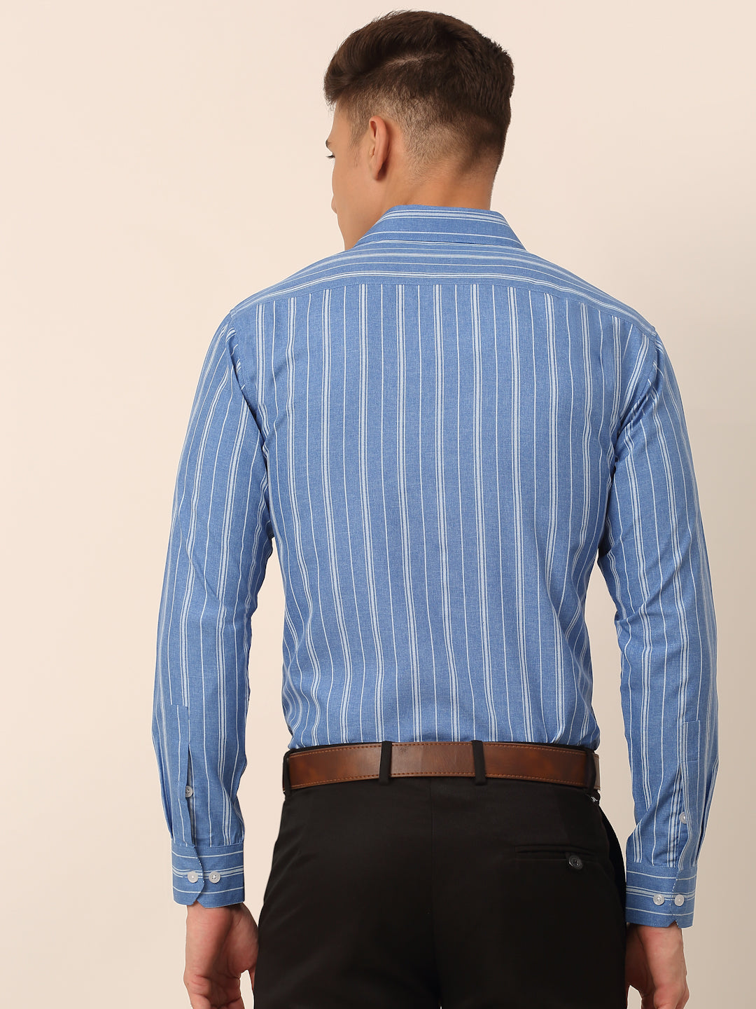 Jainish Men's Blue & White Classic Striped Formal Shirt