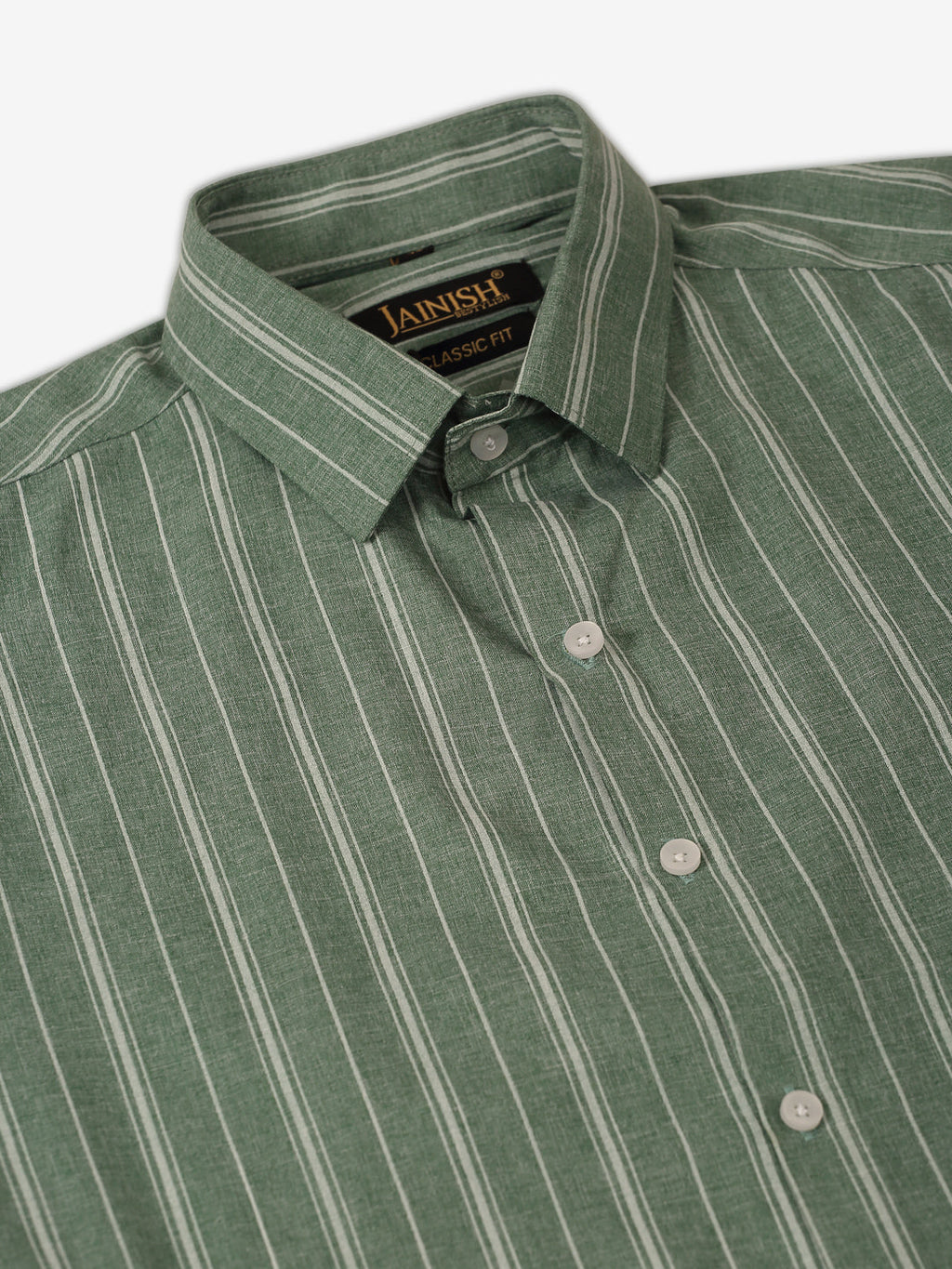 Jainish Men's Green & White Classic Striped Formal Shirt