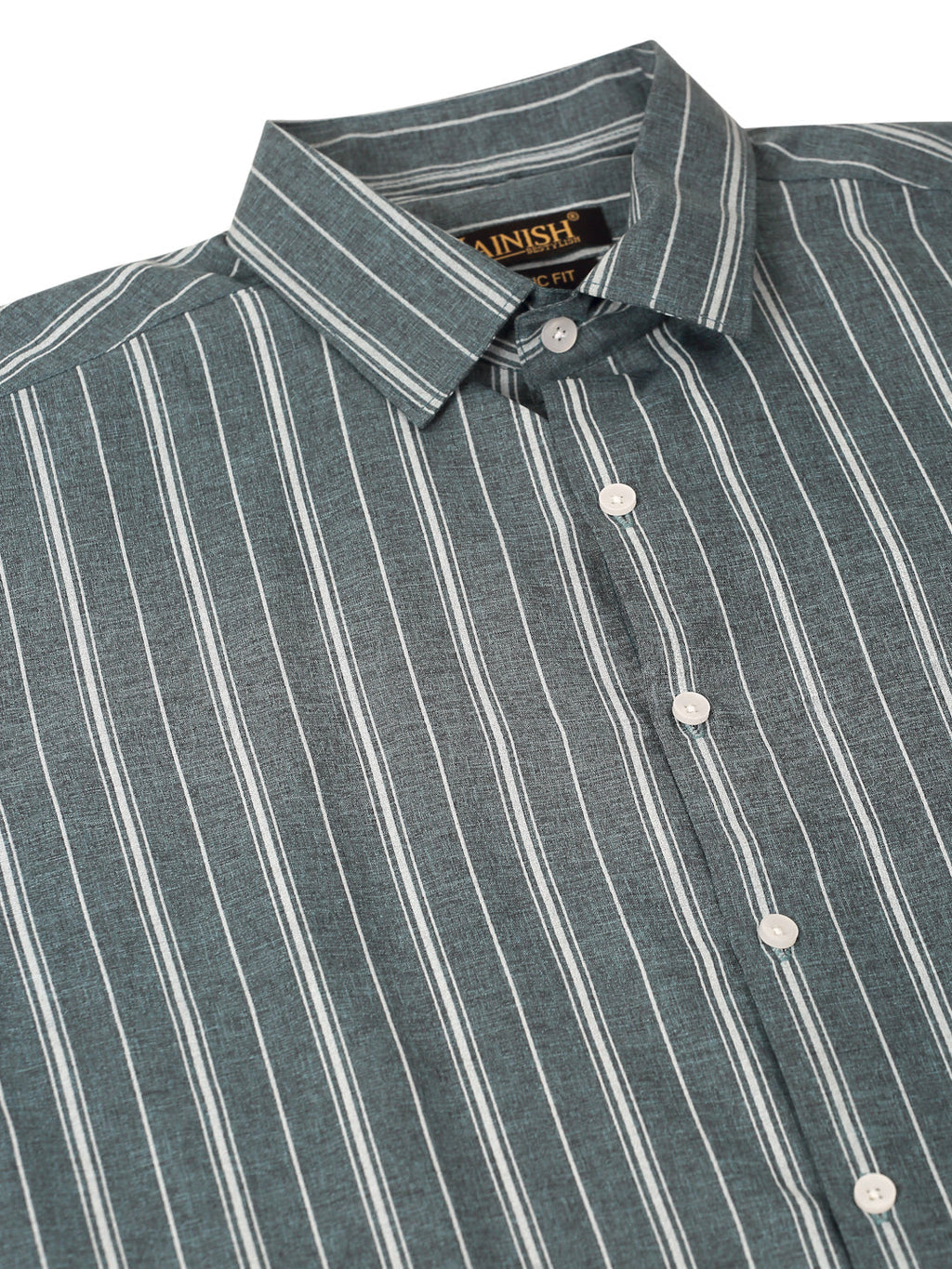 Jainish Men's Grey & White Classic Striped Formal Shirt