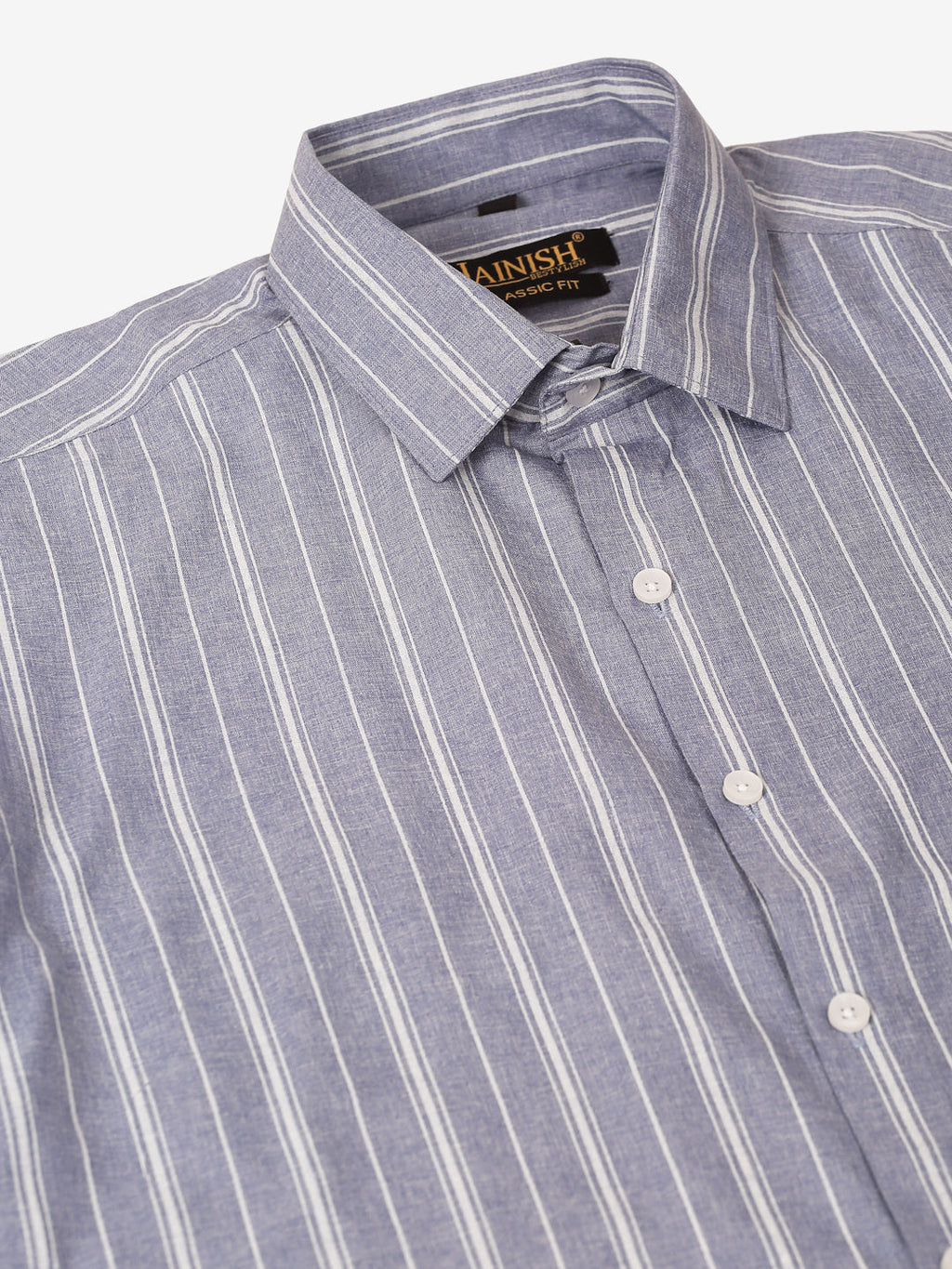 Jainish Men's Light Grey & White Classic Striped Formal Shirt