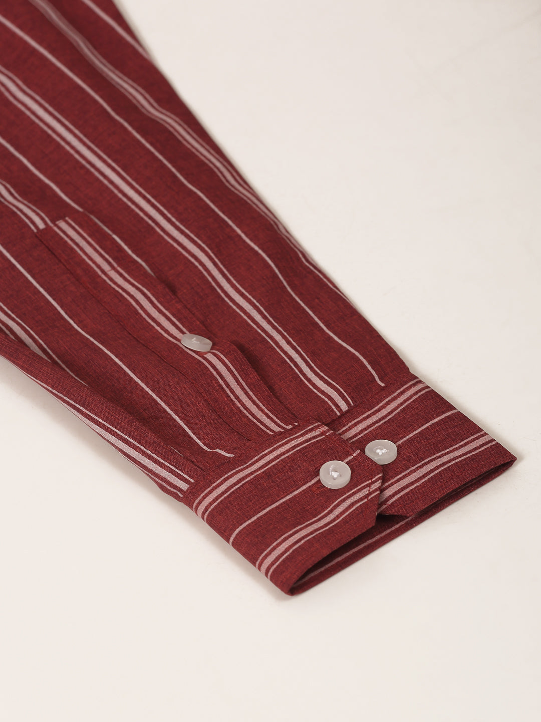 Jainish Men's Maroon & White Classic Striped Formal Shirt